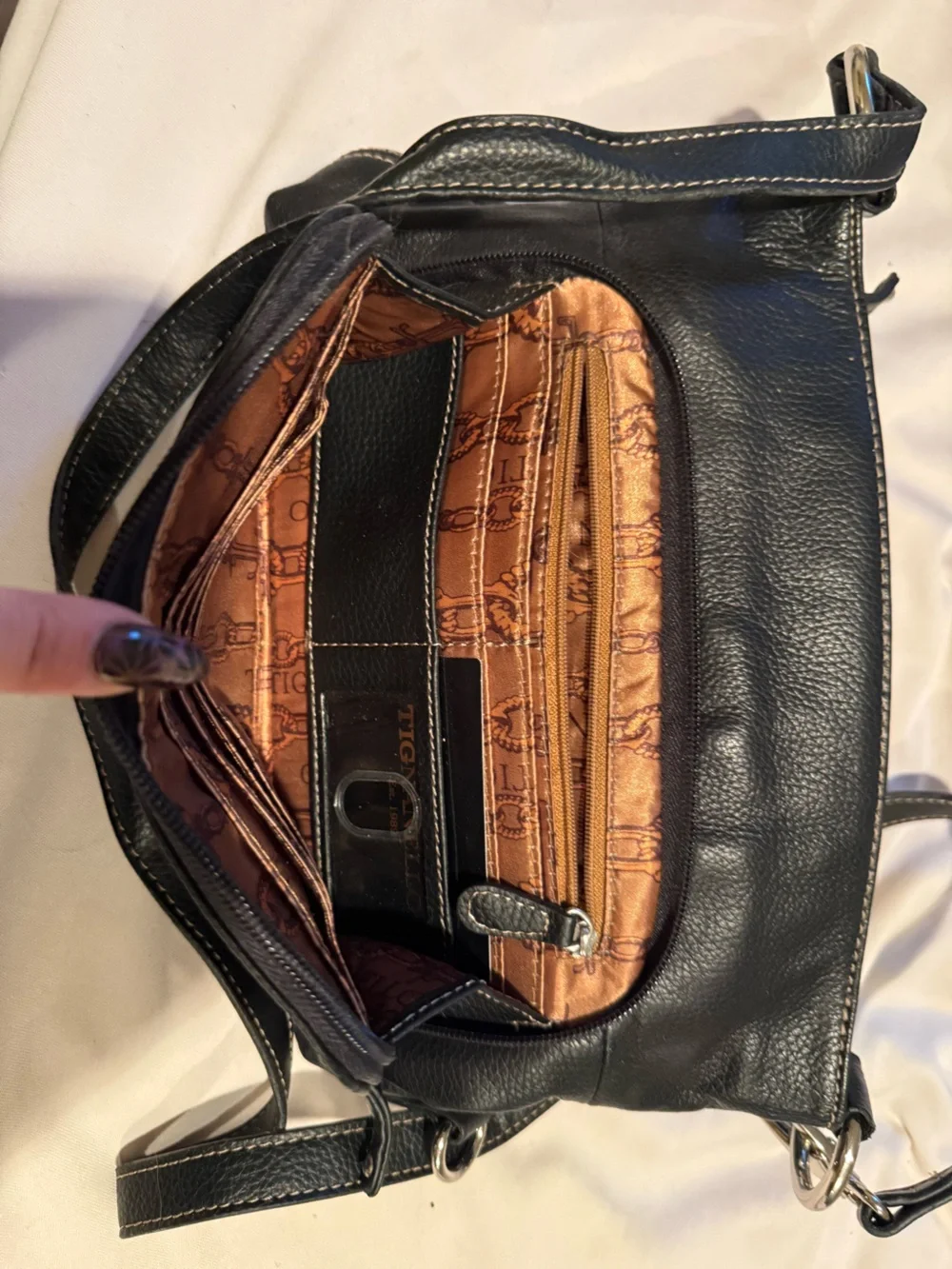 Tignanello Black Leather Crossbody Bag